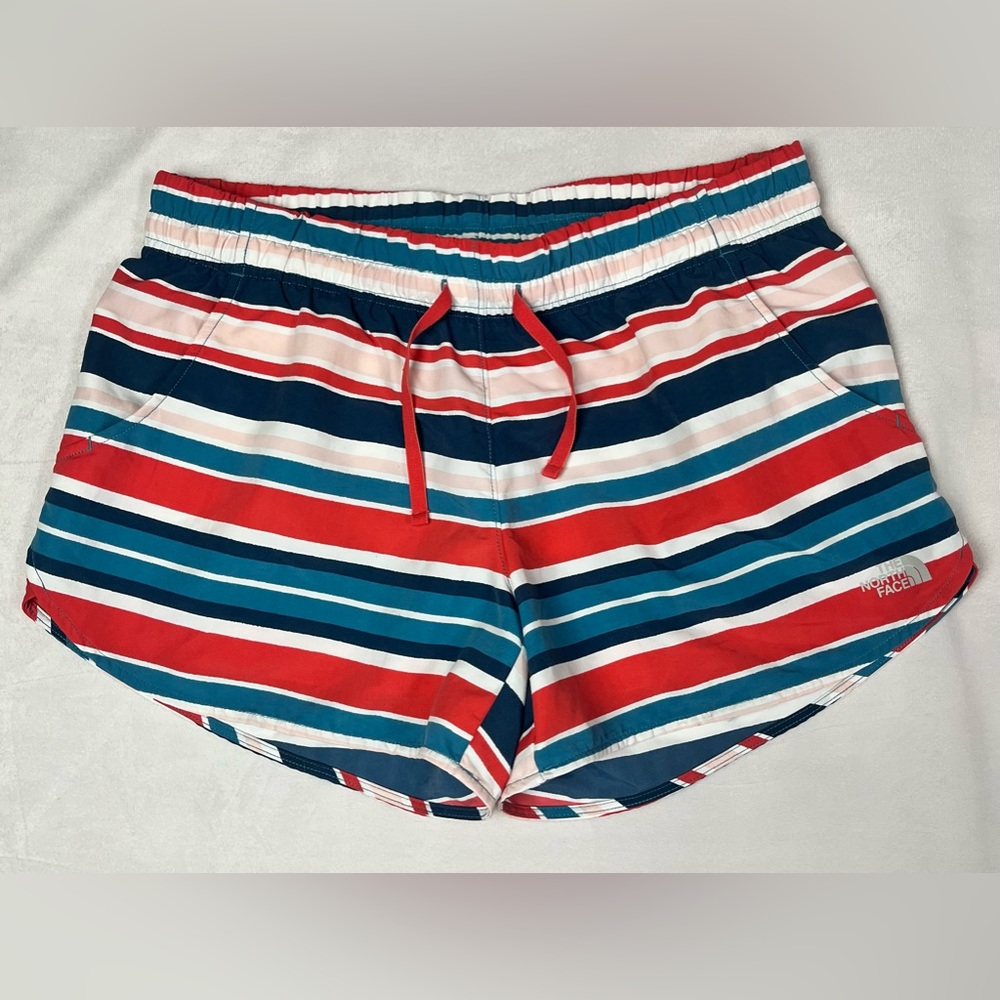 The North Face Women’s Class V Shorts Blue Stripe Size Large Running Flash Dry